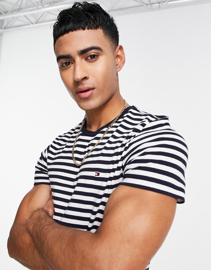 Tommy Hilfiger Icon Logo Slim Fit Stripe T-shirt In Navy