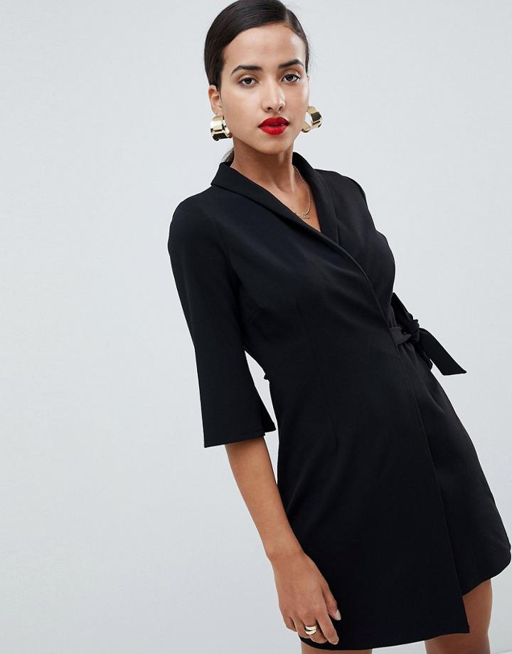 Asos Design Mini Wrap Blazer Dress - Black