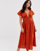 Anmol Button Through Beach Dress - Orange