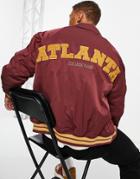 Asos Design Oversized Bomber Jacket With Back Placement Detail In Burgundy-red