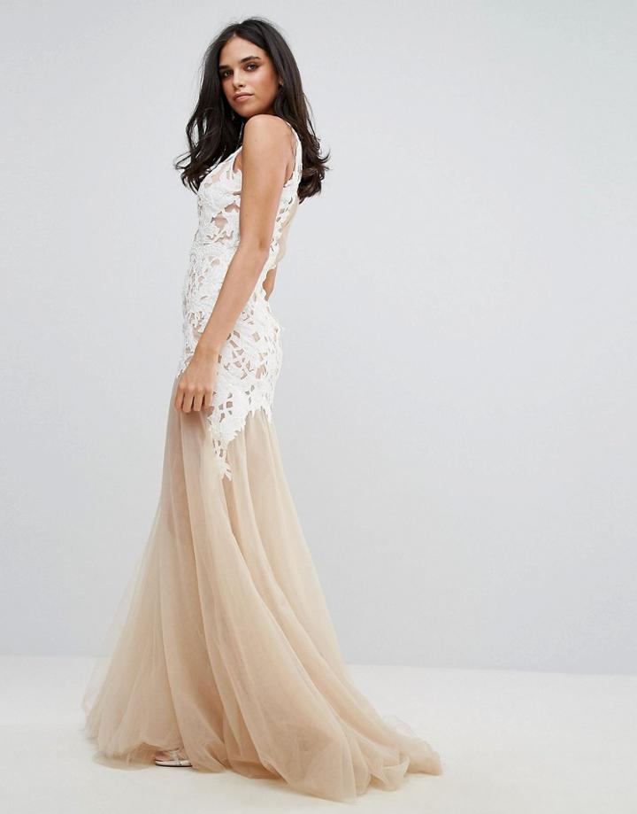 Forever Unique Applique Maxi Dress With Sheer Bottom - White