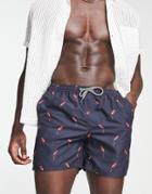 Brave Soul Swim Shorts In Navy With Parrot Print