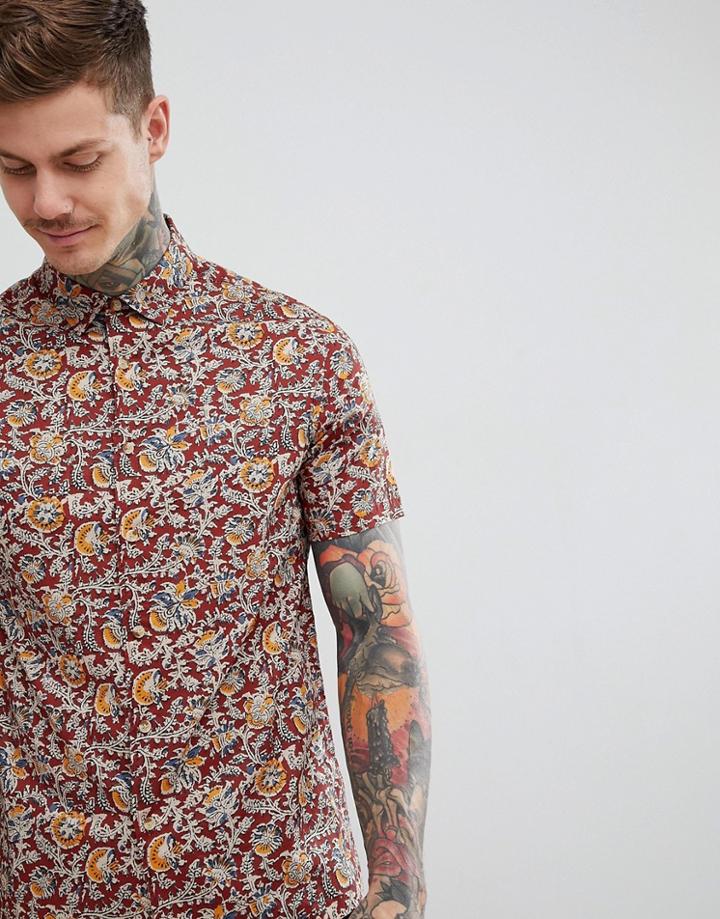 Asos Design Regular Fit Paisley Shirt In Red - Red