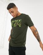 Boss Thady 1 Large Printed Camo Logo T-shirt In Khaki-green