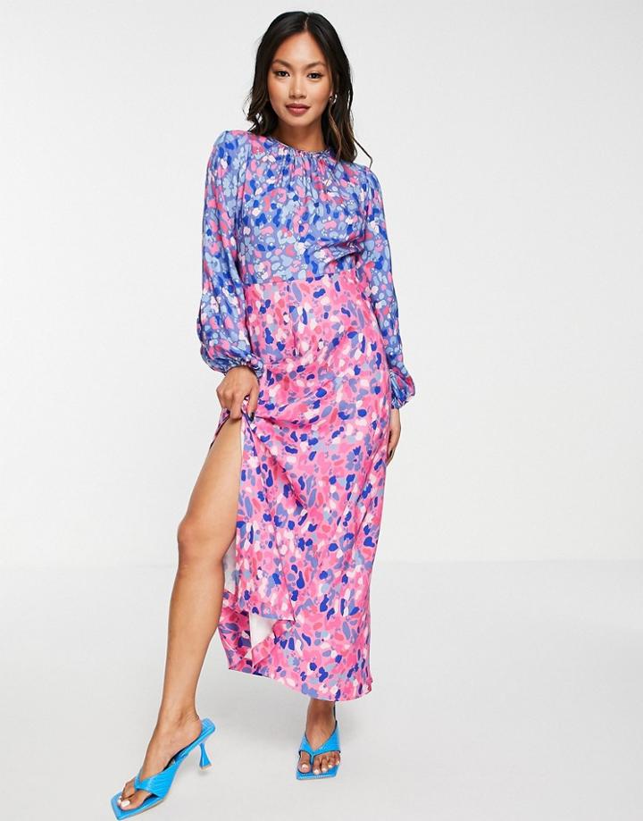 Closet London Gathered Midaxi Dress In Contrast Bright Dot Mix-multi