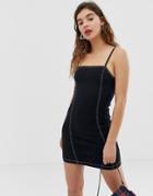 Noisy May Denim Cami Dress With Contrast Stitching-black