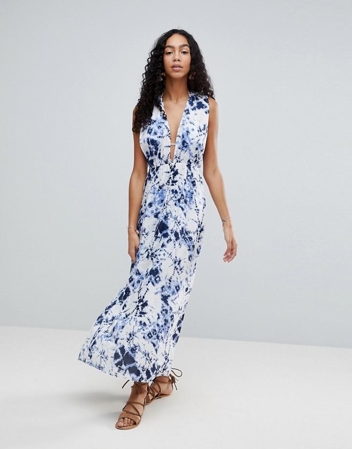 Liquorish Tie Dye Maxi Beach Dress With Side Split - Multi