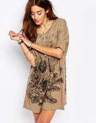 Religion T-shirt Dress With Garden Print - Dusty Olive