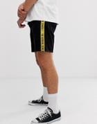 Jack & Jones Intelligence Denim Shorts In Black Wash With Taping - Black