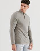 Asos Design Organic Long Sleeve Polo In Jersey In Beige - Beige
