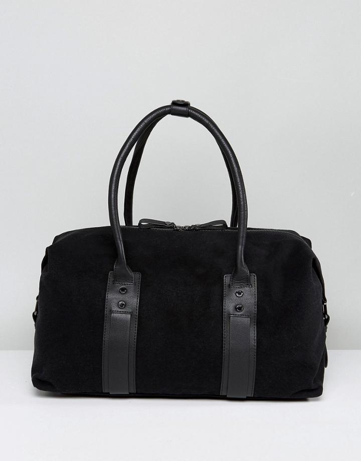 Paul Costelloe Canvas & Leather Gym Bag In Black - Black