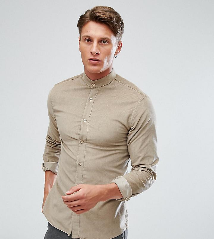 Heart & Dagger Skinny Cord Grandad Shirt - Beige