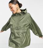 Asos Design Petite Overhead Rain Jacket In Khaki - Khaki-green