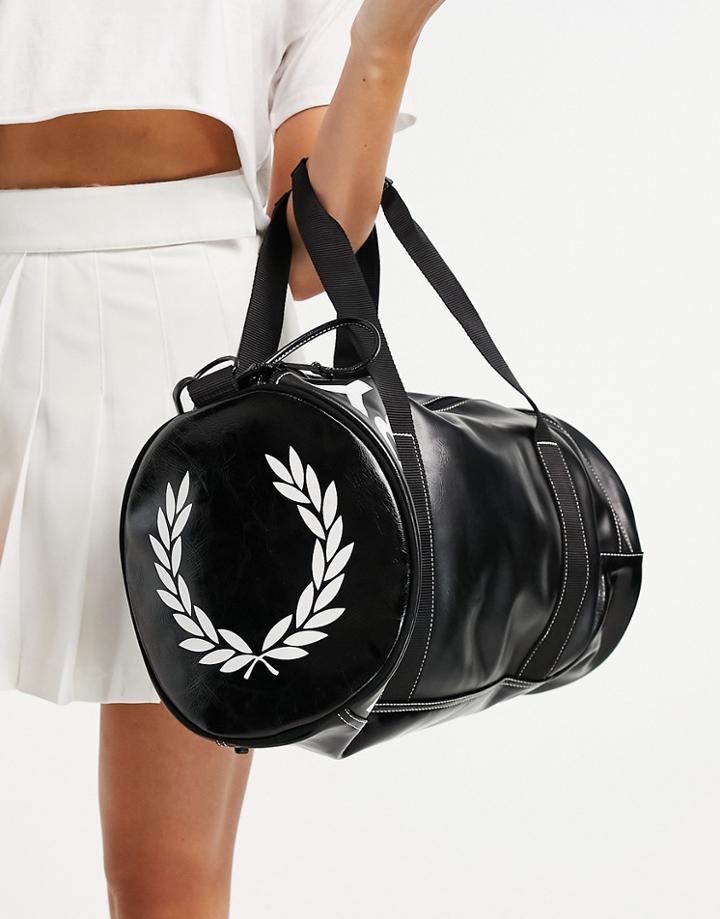 Fred Perry Laurel Wreath Branded Barrel Bag In Black