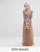 Maya Petite 3/4 Sleeve Maxi Dress With Delicate Sequin And Tulle Skirt - Pink