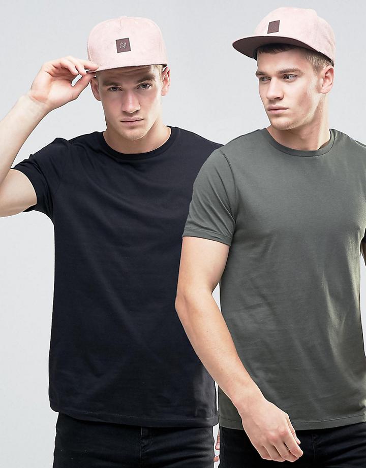 Asos 2 Pack T-shirt With Crew Neck In Black/greem - Multi