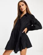 Threadbare Tiered Shirt Dress In Black