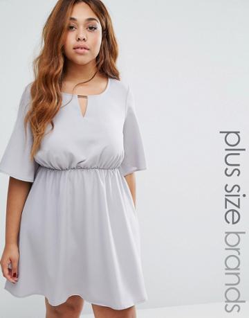 Rage Plus Dress With Frill Sleeves - Gray