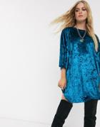 Asos Design Velvet T Shirt Dress-blue