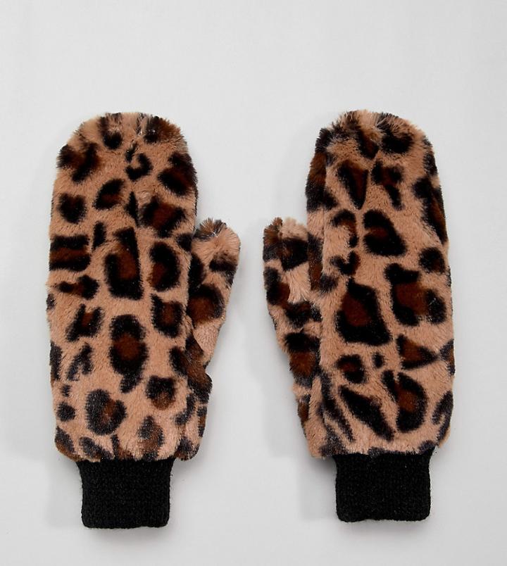 My Accessories Leopard Super Soft Faux Fur Mittens - Multi