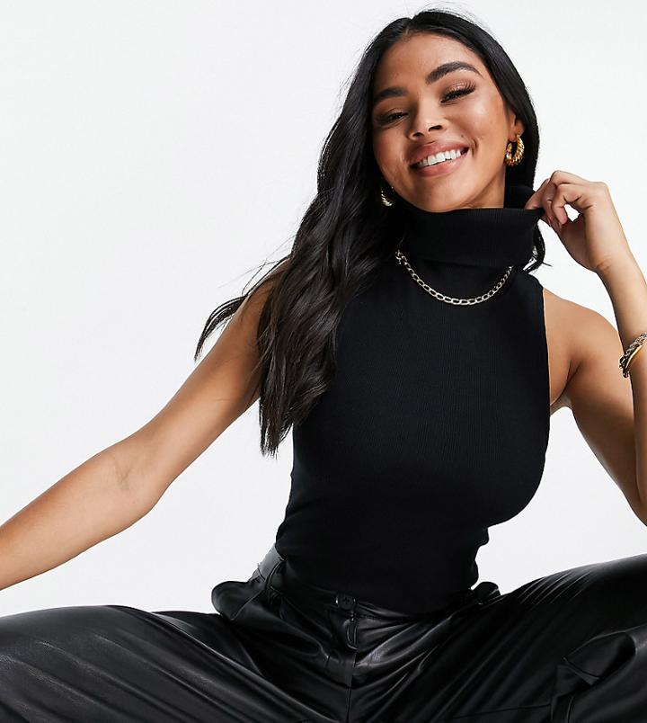 Asyou Roll Neck Racer Top In Black