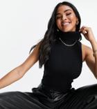 Asyou Roll Neck Racer Top In Black