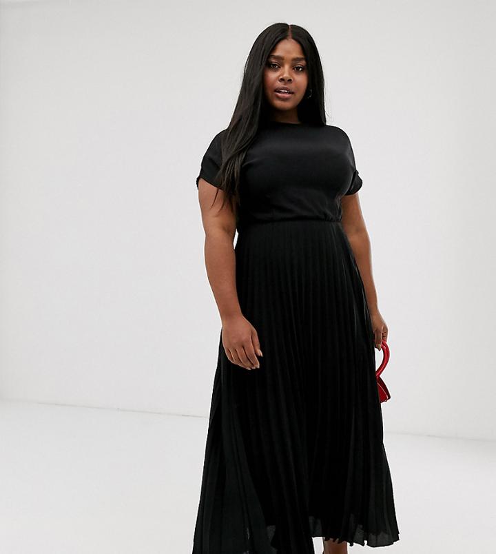 New Look Curve Pleated Maxi Dress In Black - Black