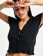 Abercrombie & Fitch Ruffle Hem Short Sleeve Cardigan In Black