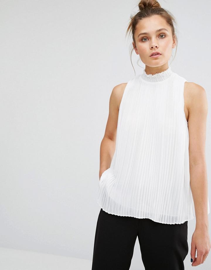 New Look High Neck Pleated Shell Top - Cream