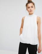 New Look High Neck Pleated Shell Top - Cream