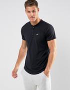 Hollister Henley T-shirt Slim Fit Icon Logo In Black - Black