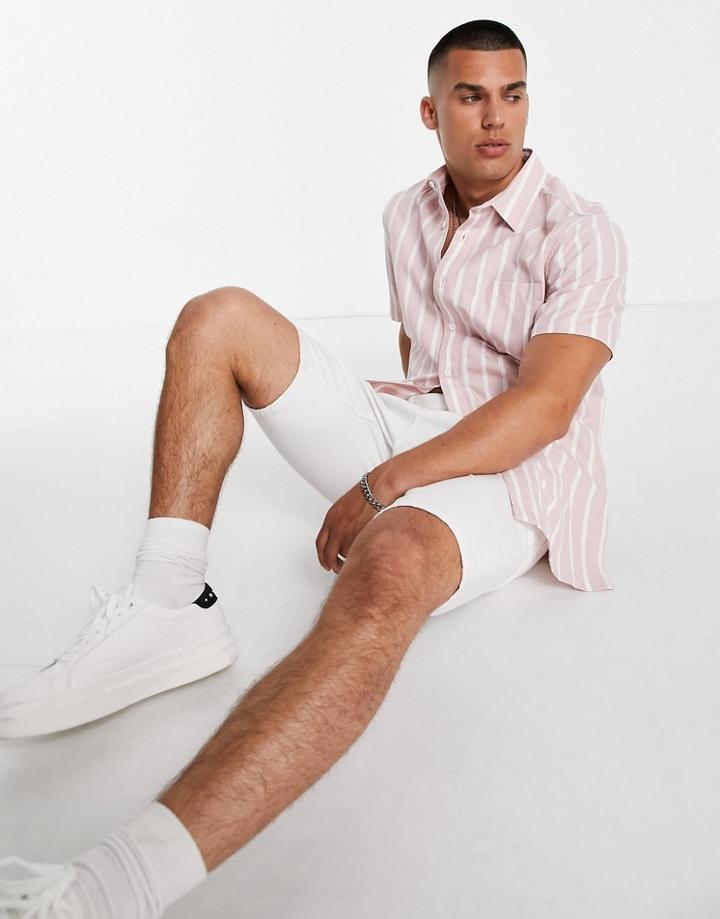 Topman Stripe Linen Shirt In Pink