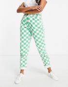 Asos Design Hourglass High Rise 'slouchy' Mom Jeans In Green Plaid