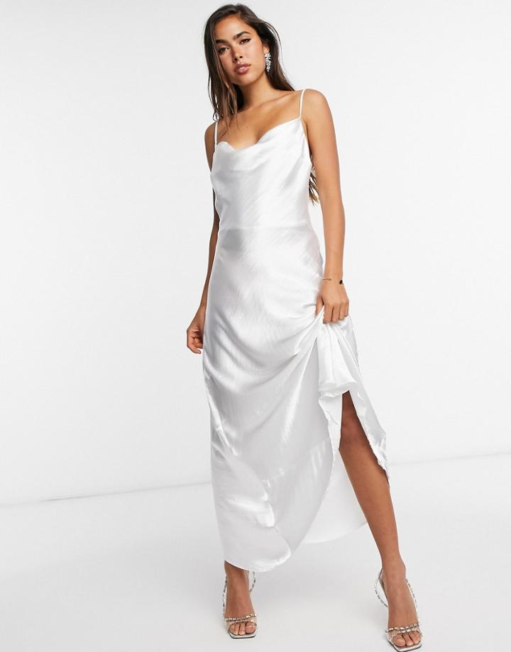 Asos Design Satin Maxi Dress With Strap Back Detail-white