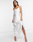 Asos Design Satin Maxi Dress With Strap Back Detail-white