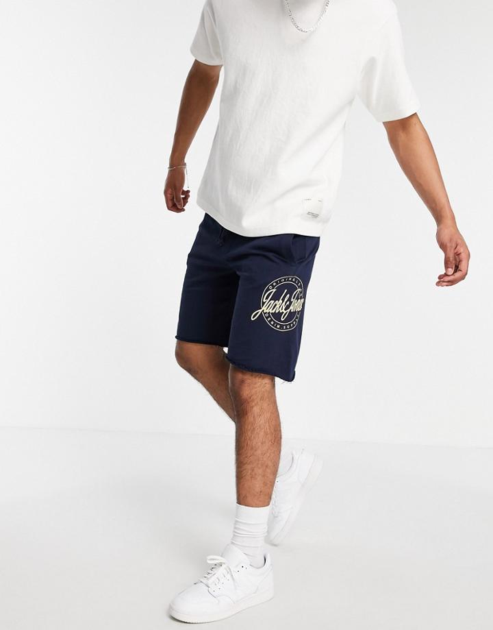 Jack & Jones Intelligence Sweat Short With Large Logo In Navy