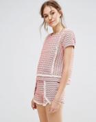 Moon River Fringe Detailed Short Sleeve Top - Red