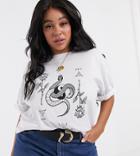 Asos Design Curve Oversized T-shirt With Snake And Yin Yang Motif-black