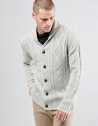 Brave Soul Shawl Neck Cardigan In Cable Knit - Gray