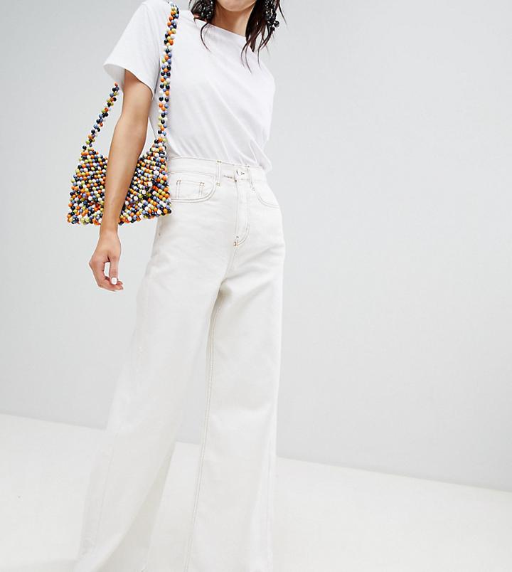 Stradivarius Wide Leg Jean With Contrast Stitch-white