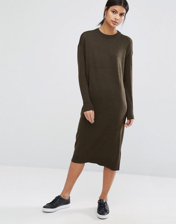 Warehouse Crew Neck Midi Dress - Green