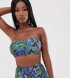 Elsie & Fred Bandeau In Blue Snake Print Two-piece