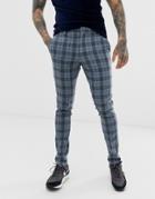 Asos Design Super Skinny Smart Pants In Blue Wool Mix Check - Blue