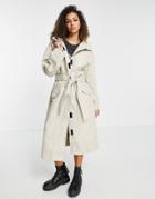 Asos Design Hooded Trench Coat In Stone-neutral