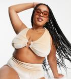 Asos Design Curve Ring Crop Bikini Top In Champagne Velvet-neutral