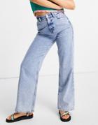 New Look Acid Wash Wide Leg Dad Jean In Light Blue-blues