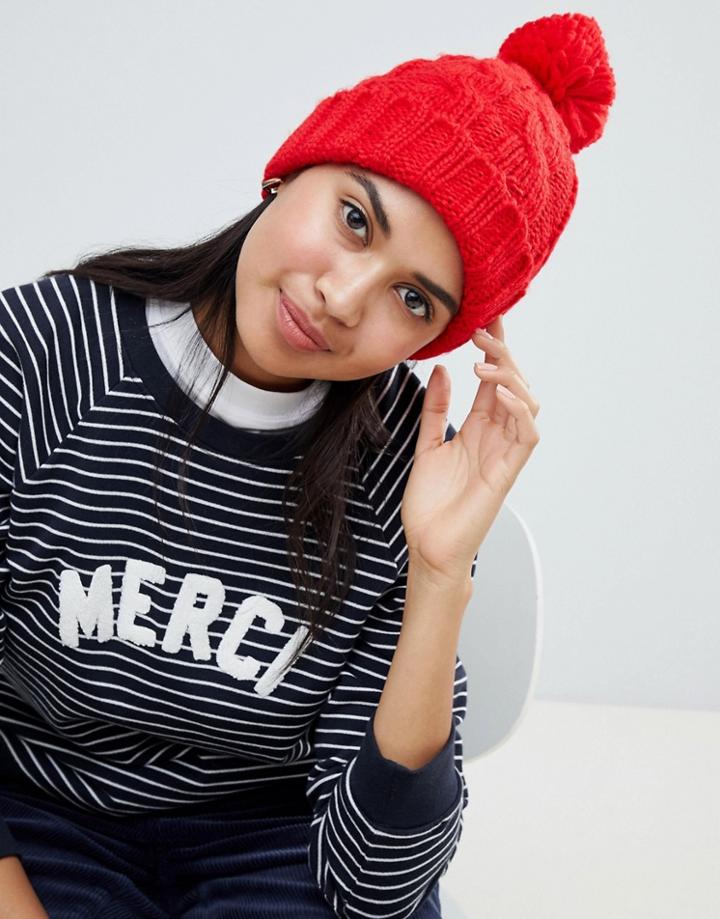 Brave Soul Scarlett Twist Pom Pom Hat - Red