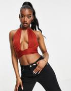 Asos Luxe Tie Halter Top In Rust-brown