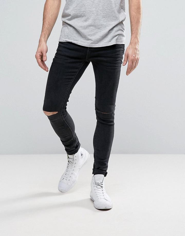 Selected Homme Plus Jeans In Skinny Fit Gray Denim With Rip Knee Detai