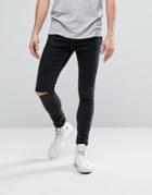 Selected Homme Plus Jeans In Skinny Fit Gray Denim With Rip Knee Detai